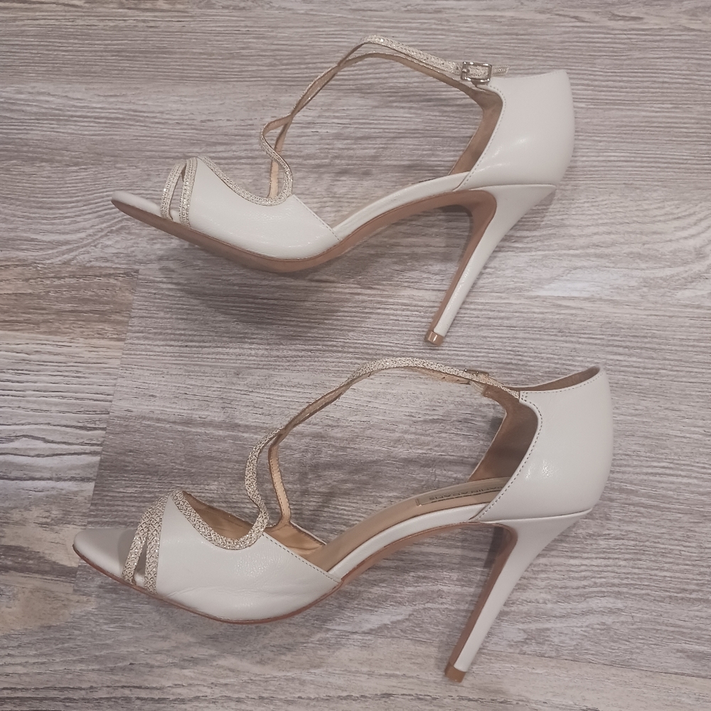Benjamin Adams.Women's Cream Glimmer Strappy Heels